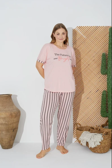 Estiva 24071 Büyük Beden Kadın Kısa Kol Pijama Takımı 2