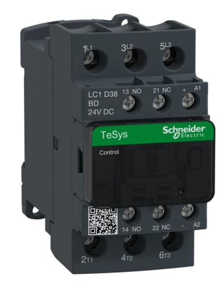 Schneider LC1D38BD TeSys D 38 A 18,5 kW 24V DC Kontaktör 3 Kutuplu 1NO+1NC AC-3 ürün görseli 1
