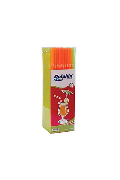 Dolphin Fosforlu Pipet - Körüklü - Turuncu Pembe Yeşil - 225 Adetlik Paket ürün görseli 1