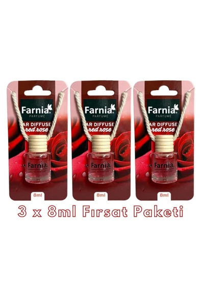 Farnia Yüksek Esanslı Askılı Araç Kokusu EDP Parfüm Kırmızı Gül 8 Ml 3 Adet Avantaj Paketi ürün görseli 1