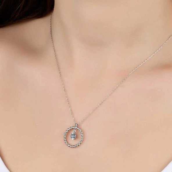 Swarovski Taşlı Gümüş Çember Tektaş Bayan Kolye ürün görseli 1