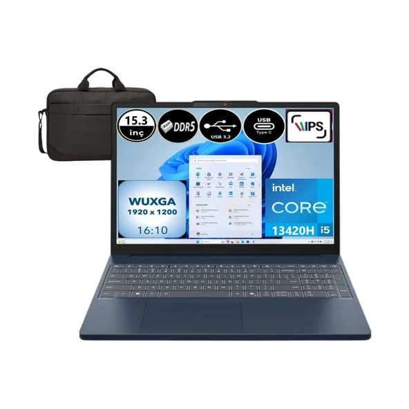 Ideapad Slim 3 15IRH10 83K10062TR-EP11 Intel Core I5-13420H 24 GB Ram 512 GB + 256 SSD Wuxga 15.3" IPS 300NITS Windows 11 Pro + Elektropasaj Çanta ürün görseli 1