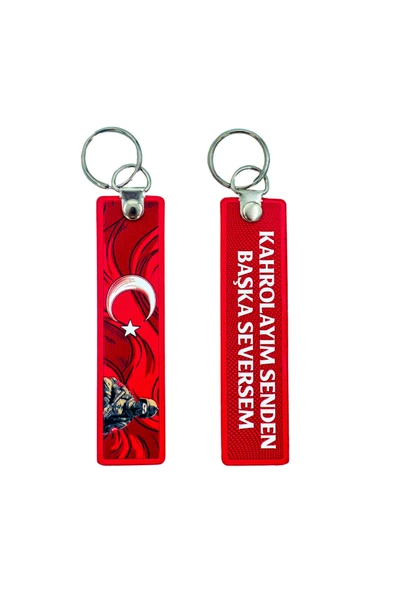 Kahrolayım Senden Başka Seversem TÜRK ASKER BAYRAK Çift Taraflı Anahtarlık 3D, (12 cm x 3 cm) ürün görseli 1