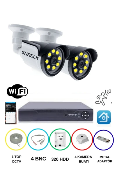 SNRELK  2'Lİ 5MP LENS WARM LEDLİ GECE RENKLİ GÜVENLİK KAMERASI AHD 320 GB SU GEÇİRMEZ FULL SETİ ürün görseli 1