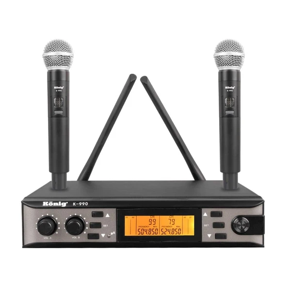 König K-990 UHF 2X100 Kanal 2 El Mikrofon Telsiz Mikrofon ürün görseli 1
