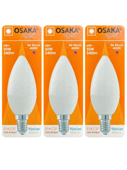 (3 Adet) Osaka 6W (50W) Günışığı (4000K) E14 Duylu (İnce Duy) Led Mum Ampul ürün görseli 1