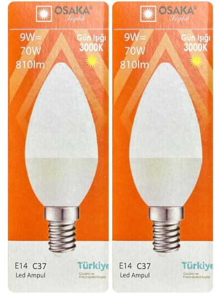 (2 Adet) Osaka 9W (70W) Sarı Işık (3000K) E14 Duylu (İnce Duy) Led Mum Ampul ürün görseli 1