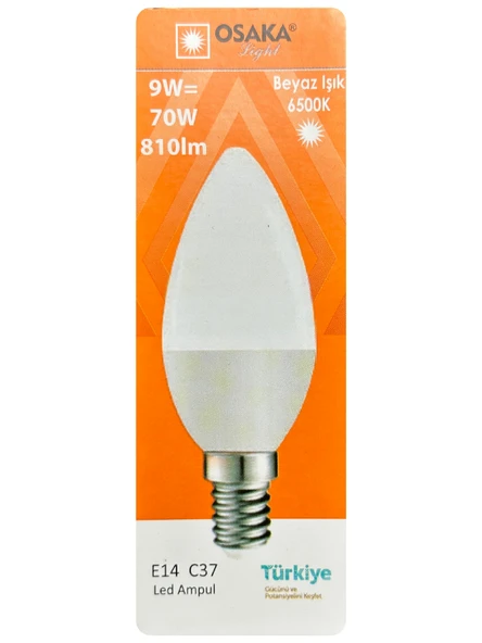 (1 Adet) Osaka 9W (70W) Beyaz Işık (6500K) E14 Duylu (İnce Duy) Led Mum Ampul ürün görseli 1