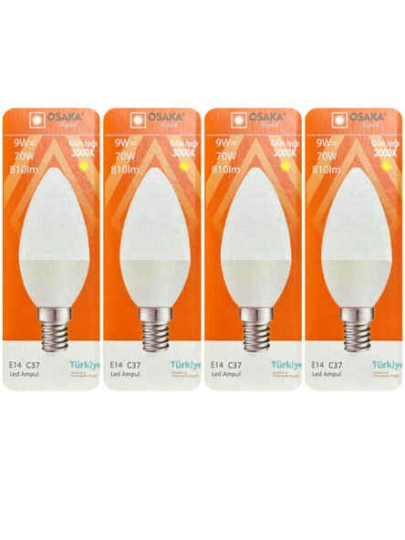 (4 Adet) Osaka 9W (70W) Sarı Işık (3000K) E14 Duylu (İnce Duy) Led Mum Ampul ürün görseli 1