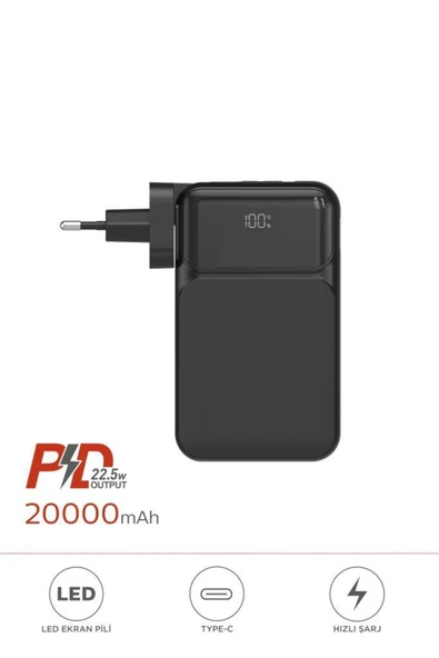 1027 20000 mAh Type-C Lightning 22,5 W Hızlı Şarj Dijital Göstergeli Powerbank ürün görseli 1