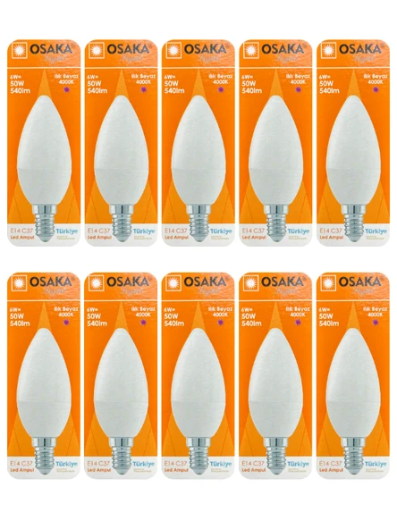 (10 Adet) Osaka 6W (50W) Günışığı (4000K) E14 Duylu (İnce Duy) Led Mum Ampul ürün görseli 1
