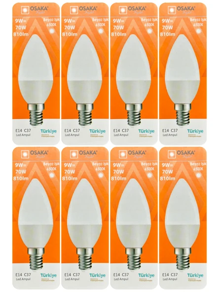 (8 Adet) Osaka 9W (70W) Beyaz Işık (6500K) E14 Duylu (İnce Duy) Led Mum Ampul ürün görseli 1