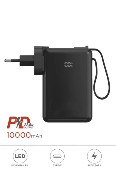1017 10000 mAh Type-C Taşınabilir 22,5 W Hızlı Şarj Dijital Göstergeli Powerbank ürün görseli 1