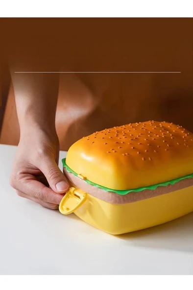 Dikdörtgen Hamburger Beslenme Kutusu Yemek Kuruyemiş Salata Saklama Kabı Okul Menü Çocuk Çantası ürün görseli 1