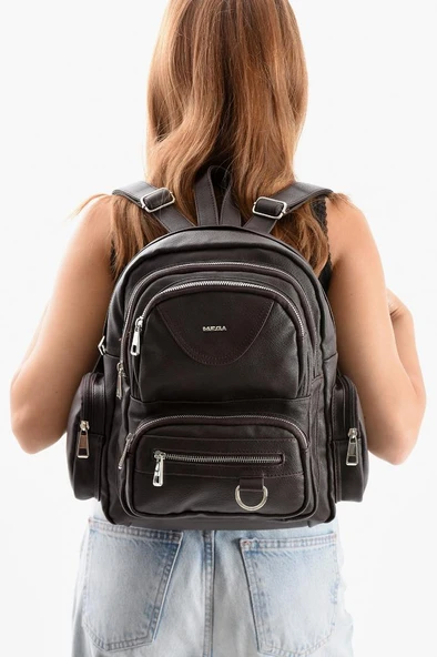 Suni Deri Kadın Sırt Çantası 38*28 Cm Mega Bag Günlük Kullanıma Uygun Çok Cepli İçi Astarlı ürün görseli 1