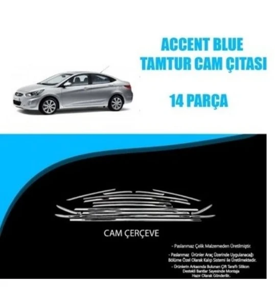 Hyundai Accent Blue Krom Cam Çerçevesi Tamtur 2011-2017 Arası 14 Parça ürün görseli 1