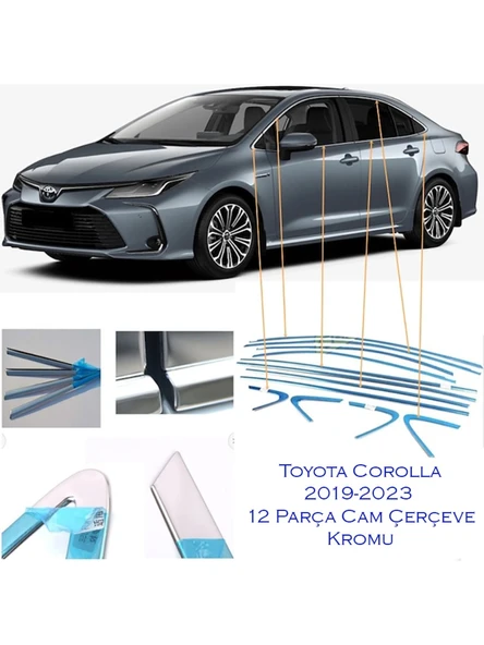 Toyota Corolla 2023 Krom Cam Çıtası Tam Tur 12 Parça ürün görseli 1
