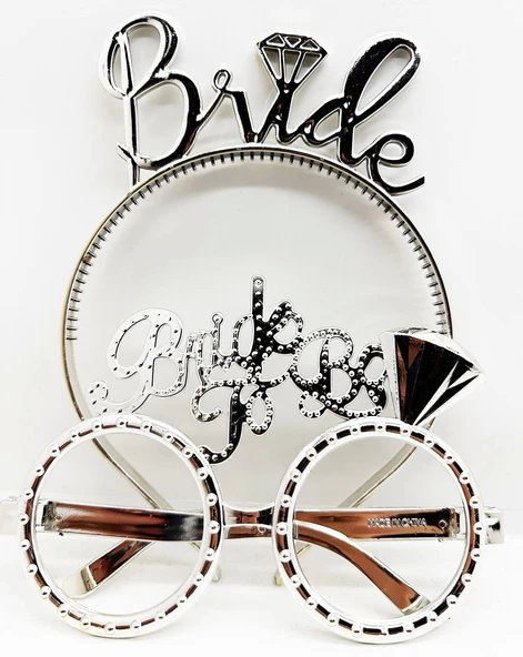 Bride Yazılı Taç Ve Bride To Be Yazılı Gözlük Seti Gümüş Renk ürün görseli 1
