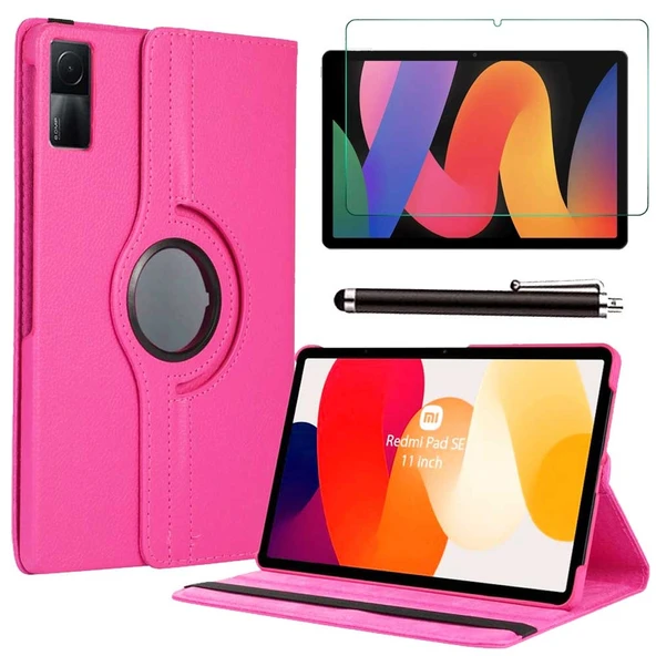 Xiaomi Redmi Pad SE 11 Uyumlu Tablet Kılıfı Cam Ekran Koruyucu Kalem Set Pembe ürün görseli 1