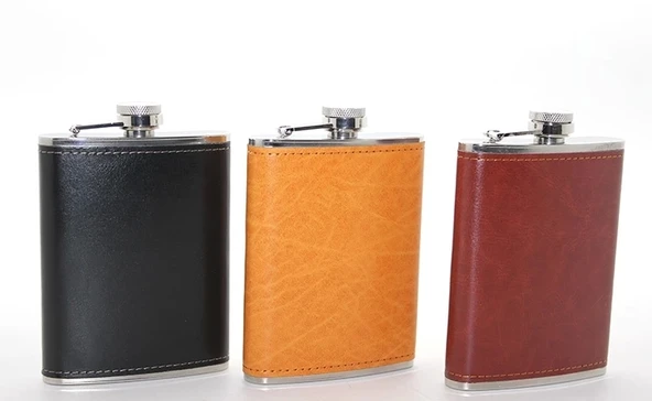 Paslanmaz Çelik Tekli 8 Oz Derili Matara  Alk2661 ürün görseli 1
