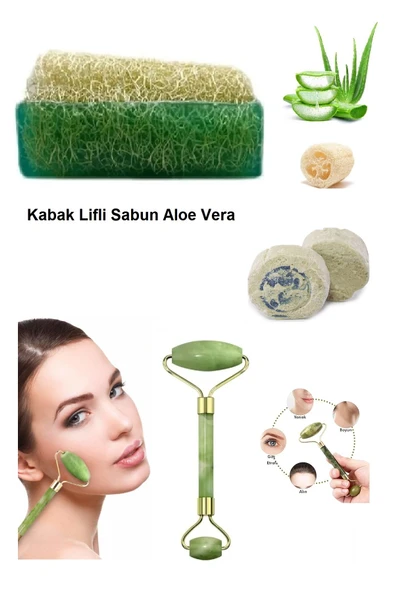3'lü Doğal Set Kabak Lifli Aloe Vera Sabun Peeling Taşı Yüz Masaj Aleti ürün görseli 1