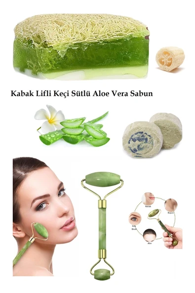 3lü Set Doğal Kabak Lifli Keçi Sütlü Aloe Vera Sabun Doğal Peeling Ruşur Taşı Yüz Masaj Aleti ürün görseli 1