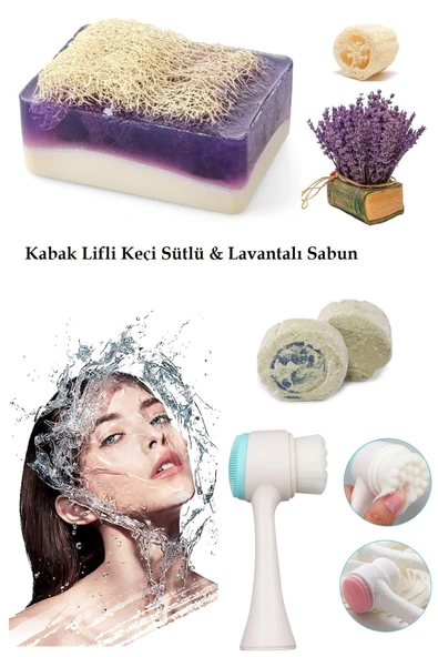 3lü Yaşlanma Karşıtı Bakım Peeling Keçi Sütlü&sabun Lavanta Leke,kararma Ruşur Taşı Yüz Fırçası ürün görseli 1