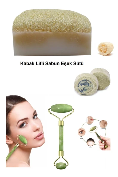 3'lü Doğal Set Kabak Lifli Eşek Sütlü Sabun Peeling Sivilce Kararma Leke Ruşur Taşı Yüz Masaj Aleti ürün görseli 1