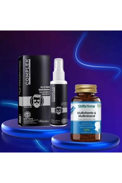 Saç ve Sakal Bakım Serumu Biotin ve Keratinli + Erkekler İçin Multivitamin ve Multimineral 60 Tab ürün görseli 1
