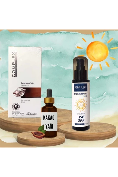 Bronzlaşma Yağı + Kakao Yağı + 24 spf Bronzlaştırıcı set ürün görseli 1
