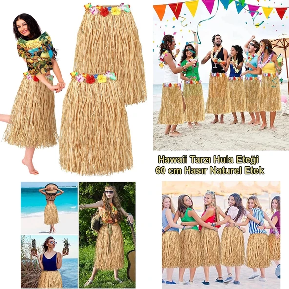 Hawaii Tarzı Hula Eteği – 60 Cm Hasır Naturel Etek ürün görseli 1