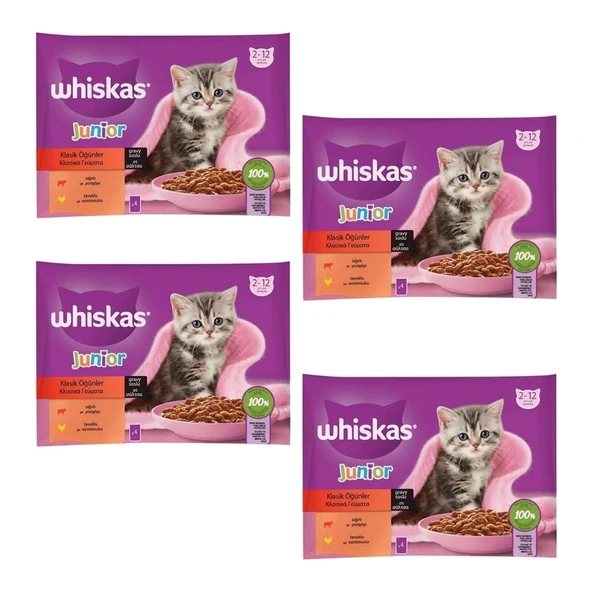 Whiskas Pouch Sos Içinde Sığırlı ve Tavuklu Yavru Kedi Konservesi 85 gr 4'lü x 4 Adet ürün görseli 1