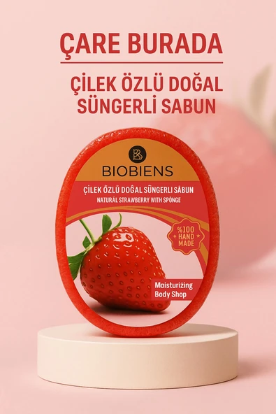Biobiens - Çilek Özlü Doğal Süngerli Sabun 135 gr ürün görseli 1