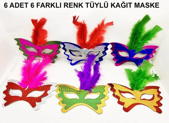 Renkli Parti Maskesi 639lı | Tüylü Karton Maske Seti (lastikli) ürün görseli 1