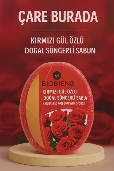 Biobiens - Kırmızı Gül Özlü Doğal Süngerli Sabun 135 gr ürün görseli 1