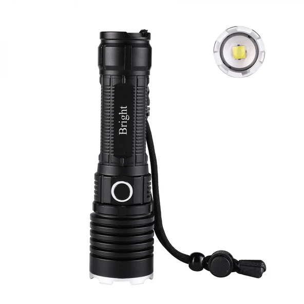 Bright Ght-5761 Xp90 Led 3 Mod Zoomlu Yağmur Suyu Geçirmez Şarjlı El Feneri 26650 Pilli ürün görseli 1