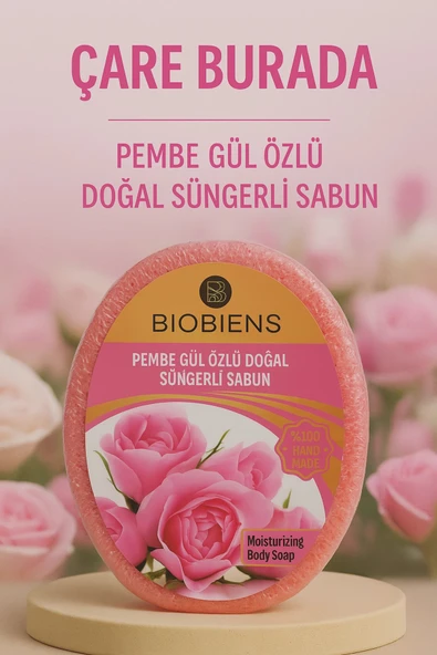 Biobiens - Pembe Gül Özlü Doğal Süngerli Sabun 135 gr ürün görseli 1