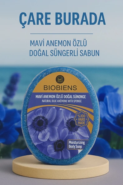Biobiens - Mavi Anemon Özlü Doğal Süngerli Sabun 135 gr ürün görseli 1