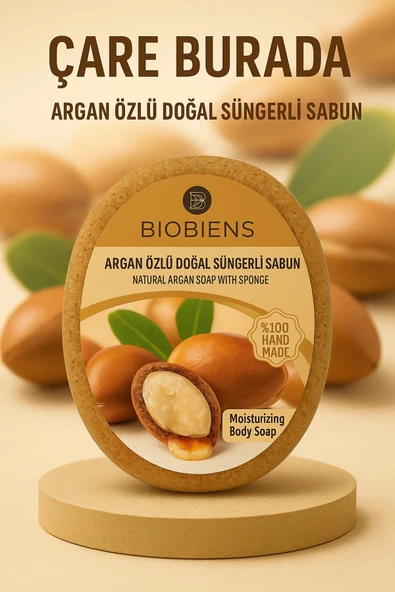 Biobiens - Argan Özlü Doğal Süngerli Sabun 135 gr ürün görseli 1