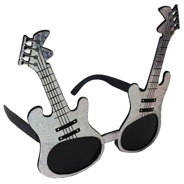 Gümüş Renk Rockn Roll Gitar Şekilli Parti Gözlüğü 15x15 Cm ürün görseli 1