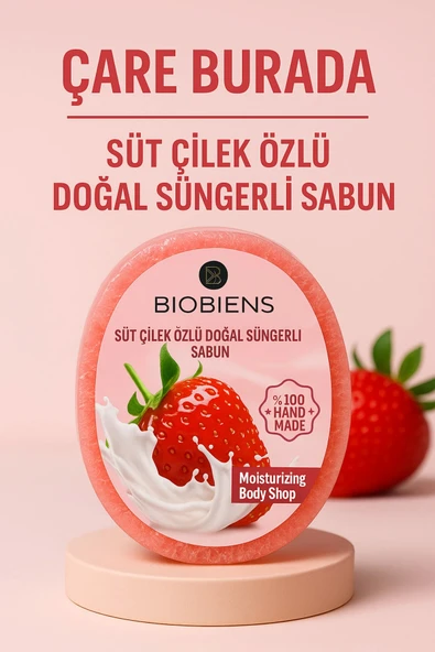 Biobiens - Süt & Çilek Özlü Doğal Süngerli Sabun 135 gr ürün görseli 1