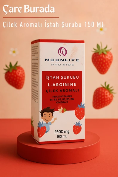 Moonlife - Çilek Aromalı İştah Şurubu 2500 mg (L-Arginine & Omega 3 & Multivitamin) ürün görseli 1