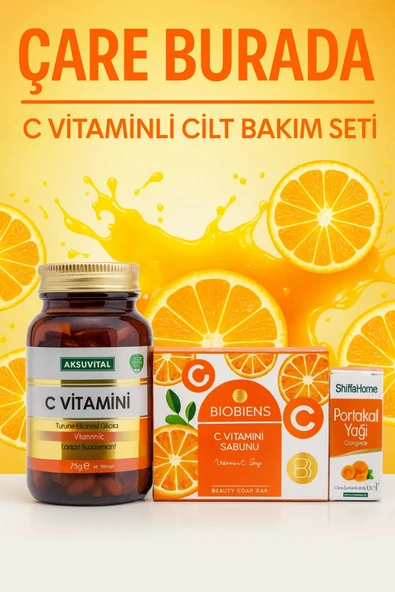 C Vitaminli Cilt Bakım Seti ( C Vitamini Kapsül & Portakal Yağı & C Vitamini Sabun) ürün görseli 1