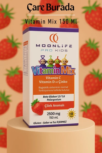 Moonlife - Çilek Aromalı Vitamin Mix 150 Ml (Çinko & Vitamin C & Vitamin D) ürün görseli 1