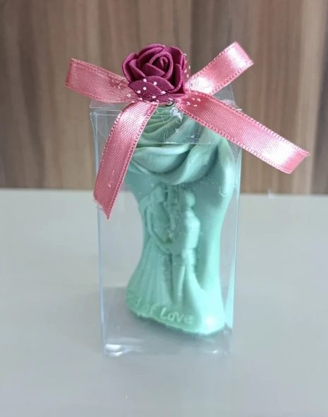 Kokulu Doğal romantik aşıklar görünümlü yeşil renk Dekoratif  mum ürün görseli 1