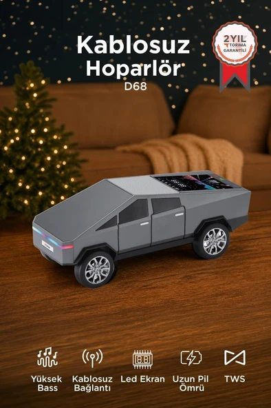 Bluetooth Hoparlör Retro Araba CyberTruck Tasarımlı Rgb Işıklı TWS USB 15W Speaker D68 Gri ürün görseli 1