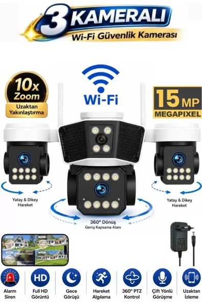 SNR3 Wi-Fi 4 Kameralı 3 PTZ Motorlu Güvenlik Kamerası 20MP Gece Görüşlü Sesli Akıllı Kamera ürün görseli 1