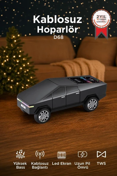 Bluetooth Hoparlör Retro Araba CyberTruck Tasarımlı Rgb Işıklı TWS USB 15W Speaker D68 Siyah ürün görseli 1