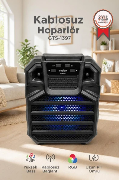 Bluetooth Hoparlör Rgb Işıklı Parti Speaker GTS-1397 Siyah ürün görseli 1