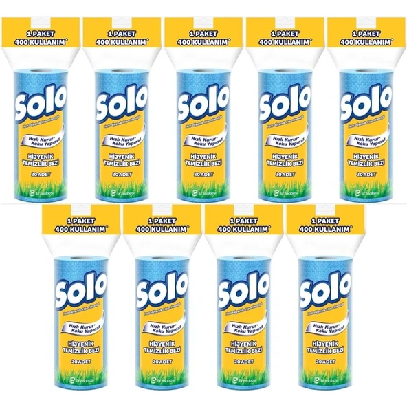 Solo Hijyenik Temizlik Bezi (İç adet 20 Li) (Kokusuz ve Hızla Kuruyan) (9 Lu Set) ürün görseli 1